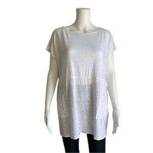 Eileen Fisher Relaxed Fit Short Sleeve Linen Tunic in White - PM
